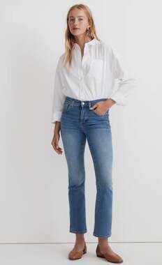 Madewell Mid Rise Kick Out Jeans Cropped Denim Women's 27 Stretch
